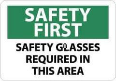 NMC - "Safety First - Safety Glasses Required in This Area", 10" Long x 14" Wide, Aluminum Safety Sign - Rectangle, 0.04" Thick, Use for Accident Prevention - USA Tool & Supply