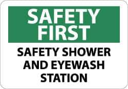 NMC - "Safety First - Safety Shower and Eyewash Station", 10" Long x 14" Wide, Pressure-Sensitive Vinyl Safety Sign - Rectangle, 0.004" Thick, Use for First Aid - USA Tool & Supply