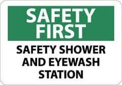 NMC - "Safety First - Safety Shower and Eyewash Station", 10" Long x 14" Wide, Aluminum Safety Sign - Rectangle, 0.04" Thick, Use for First Aid - USA Tool & Supply