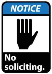 NMC - "Notice - No Soliciting", 14" Long x 10" Wide, Pressure-Sensitive Vinyl Safety Sign - Rectangle, 0.004" Thick, Use for Security & Admittance - USA Tool & Supply