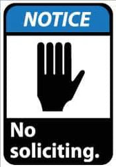 NMC - "Notice - No Soliciting", 14" Long x 10" Wide, Aluminum Safety Sign - Rectangle, 0.04" Thick, Use for Security & Admittance - USA Tool & Supply