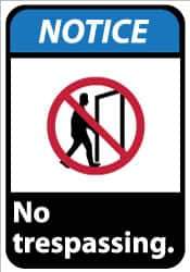NMC - "Notice - No Trespassing", 14" Long x 10" Wide, Pressure-Sensitive Vinyl Safety Sign - Rectangle, 0.004" Thick, Use for Security & Admittance - USA Tool & Supply