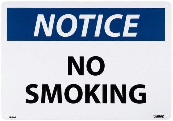 NMC - "Notice - No Smoking", 14" Long x 20" Wide, Aluminum Safety Sign - Rectangle, 0.04" Thick, Use for Accident Prevention - USA Tool & Supply
