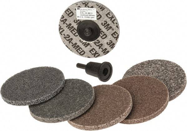 3M - 7 Piece Deburring Kit - 3" Diam Unitized Wheels in Fine, Medium & Coarse Grades, Quick Change Connection - USA Tool & Supply