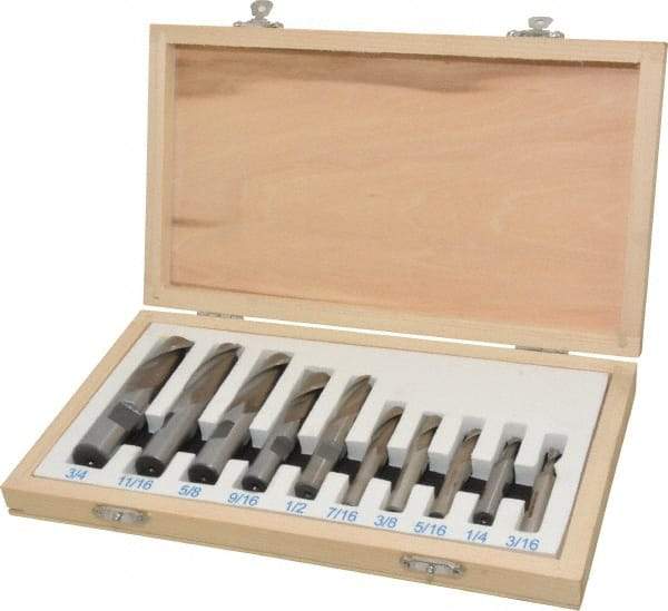 Interstate - 3/16 to 3/4", 2 Flute Square End Mill Set - Uncoated, High Speed Steel, Single End, Centercutting - USA Tool & Supply