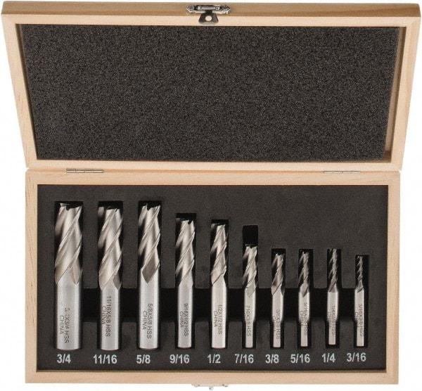 Interstate - 3/16 to 3/4", 4 Flute Square End Mill Set - Uncoated, High Speed Steel, Single End, Centercutting - USA Tool & Supply