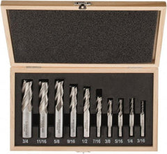 Interstate - 3/16 to 3/4", 4 Flute Square End Mill Set - Uncoated, High Speed Steel, Single End, Centercutting - USA Tool & Supply