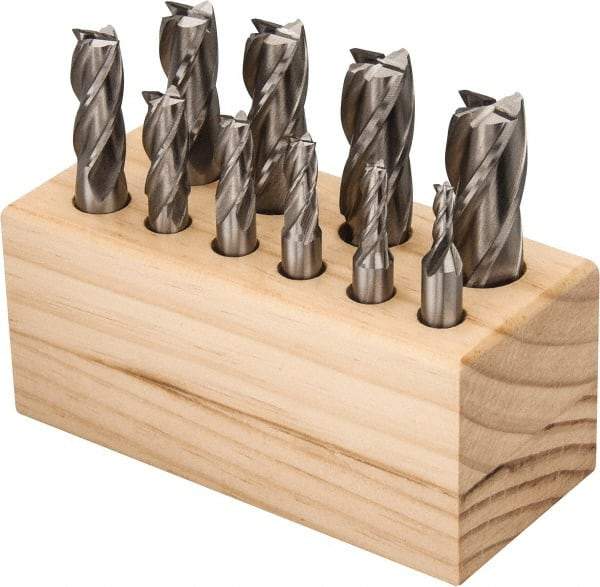 Interstate - 3/16 to 3/4", 4 Flute Square End Mill Set - Uncoated, Cobalt, Single End, Centercutting - USA Tool & Supply
