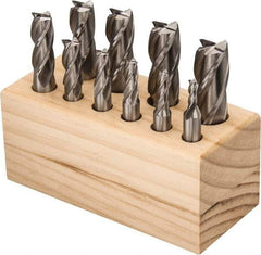 Interstate - 3/16 to 3/4", 4 Flute Square End Mill Set - Uncoated, Cobalt, Single End, Centercutting - USA Tool & Supply