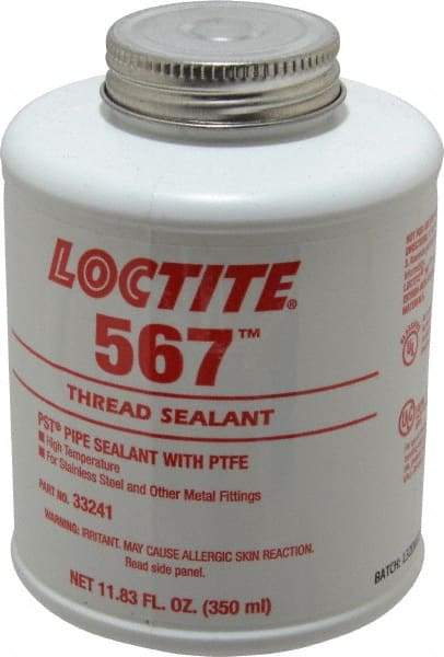 Loctite - 350 ml Brush Top Can White Pipe Sealant - Methacrylate Ester, 400°F Max Working Temp, For Sealing Metal Tapered Pipe Threads & Fittings Up to 2" - USA Tool & Supply