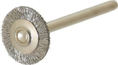 Anderson - 5/8" OD, 1/8" Shank Diam, Crimped Stainless Steel Wheel Brush - 0.005" Filament Diam, 25,000 RPM - USA Tool & Supply