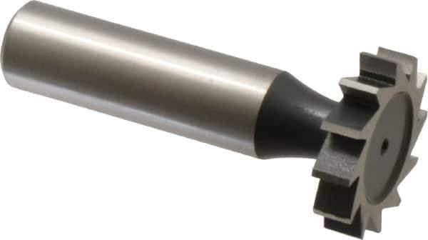 Interstate - 1" Diam x 7/32" Face Width, High Speed Steel, 12 Teeth, Shank Connection Woodruff Keyseat Cutter - Uncoated, 2-7/32" OAL x 1/2" Shank, Straight Teeth, ANSI 708, Old Standard 14 - USA Tool & Supply