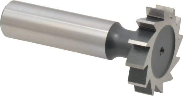 Interstate - 1-1/8" Diam x 1/4" Face Width, High Speed Steel, 12 Teeth, Shank Connection Woodruff Keyseat Cutter - Uncoated, 2-1/4" OAL x 1/2" Shank, Straight Teeth, ANSI 809, Old Standard 18 - USA Tool & Supply