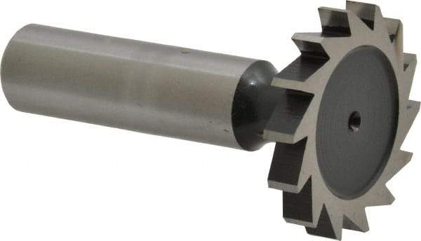Interstate - 1-1/4" Diam x 3/16" Face Width, High Speed Steel, 14 Teeth, Shank Connection Woodruff Keyseat Cutter - Uncoated, 2-3/16" OAL x 1/2" Shank, Straight Teeth, ANSI 610, Old Standard 19 - USA Tool & Supply