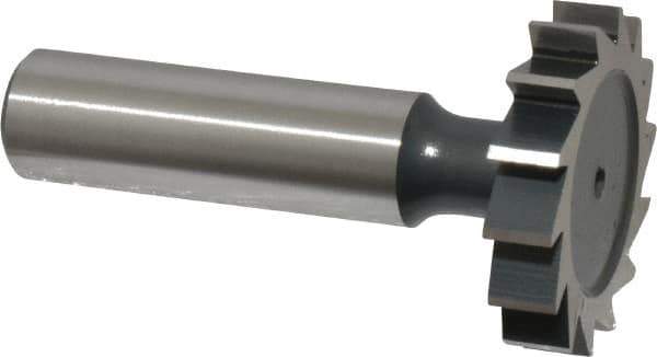 Interstate - 1-1/4" Diam x 1/4" Face Width, High Speed Steel, 14 Teeth, Shank Connection Woodruff Keyseat Cutter - Uncoated, 2-1/4" OAL x 1/2" Shank, Straight Teeth, ANSI 810, Old Standard 21 - USA Tool & Supply