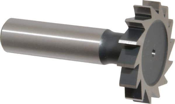 Interstate - 1-3/8" Diam x 1/4" Face Width, High Speed Steel, 14 Teeth, Shank Connection Woodruff Keyseat Cutter - Uncoated, 2-1/4" OAL x 1/2" Shank, Straight Teeth, ANSI 811, Old Standard 22 - USA Tool & Supply