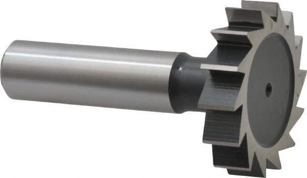 Interstate - 1-3/8" Diam x 5/16" Face Width, High Speed Steel, 14 Teeth, Shank Connection Woodruff Keyseat Cutter - Uncoated, 2-5/16" OAL x 1/2" Shank, Straight Teeth, ANSI 1011, Old Standard 23 - USA Tool & Supply