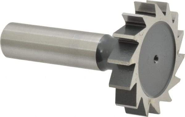 Interstate - 1-1/2" Diam x 5/16" Face Width, High Speed Steel, 16 Teeth, Shank Connection Woodruff Keyseat Cutter - Uncoated, 2-5/16" OAL x 1/2" Shank, Straight Teeth, ANSI 1012, Old Standard 25 - USA Tool & Supply