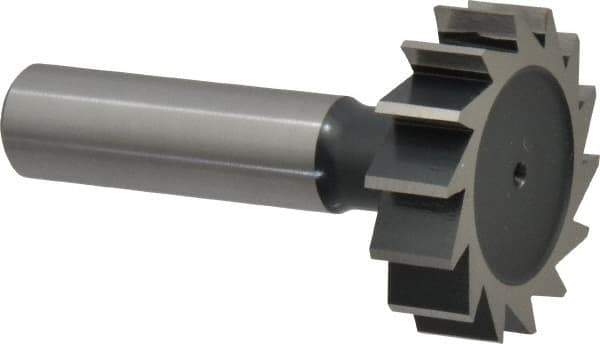 Interstate - 1-3/8" Diam x 3/8" Face Width, Cobalt, 14 Teeth, Shank Connection Woodruff Keyseat Cutter - Uncoated, 2-3/8" OAL x 1/2" Shank, Straight Teeth, ANSI 1211, Old Standard F - USA Tool & Supply