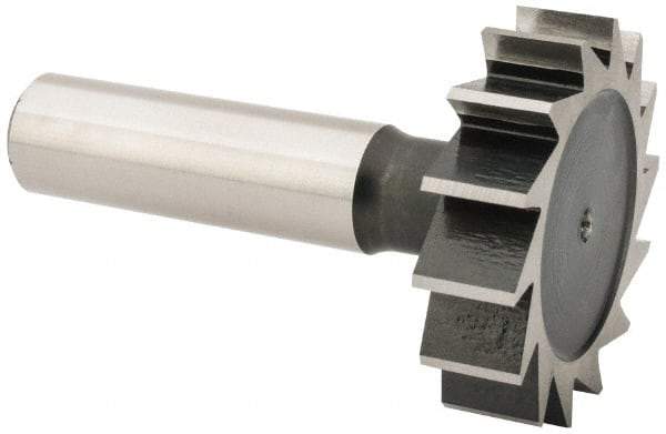 Interstate - 1-1/2" Diam x 3/8" Face Width, Cobalt, 16 Teeth, Shank Connection Woodruff Keyseat Cutter - Uncoated, 2-3/8" OAL x 1/2" Shank, Straight Teeth, ANSI 1212, Old Standard G - USA Tool & Supply