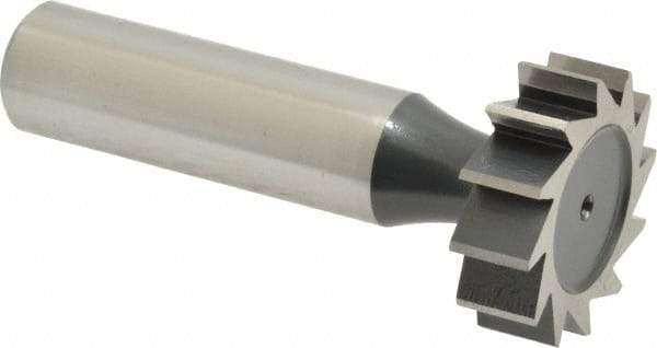 Interstate - 1" Diam x 5/16" Face Width, High Speed Steel, 12 Teeth, Shank Connection Woodruff Keyseat Cutter - Uncoated, 2-5/16" OAL x 1/2" Shank, Straight Teeth, ANSI 1008, Old Standard B - USA Tool & Supply