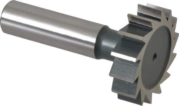 Interstate - 1-3/8" Diam x 3/8" Face Width, High Speed Steel, 14 Teeth, Shank Connection Woodruff Keyseat Cutter - Uncoated, 2-3/8" OAL x 1/2" Shank, Straight Teeth, ANSI 1211, Old Standard F - USA Tool & Supply