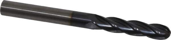 OSG - 3/8" Diam, 1-3/4" LOC, 4 Flute Solid Carbide Ball End Mill - TiAlN Finish, Single End, 4" OAL, 3/8" Shank Diam, Spiral Flute - USA Tool & Supply
