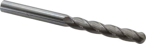 OSG - 1/2" Diam, 3" LOC, 4 Flute Solid Carbide Ball End Mill - Uncoated, Single End, 6" OAL, 1/2" Shank Diam, Spiral Flute - USA Tool & Supply