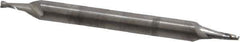 OSG - 3/64", 3/32" LOC, 1/8" Shank Diam, 1-1/2" OAL, 2 Flute, Solid Carbide Square End Mill - Double End, Uncoated, Spiral Flute, 30° Helix, Centercutting, Right Hand Cut, Right Hand Flute, Series 422 - USA Tool & Supply