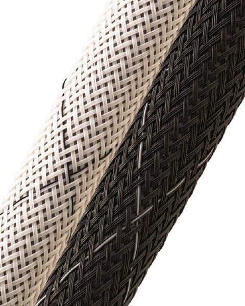 Techflex - Black/White Braided Expandable Cable Sleeve - 50' Coil Length, -103 to 257°F - USA Tool & Supply