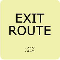 NMC - Exit Route, Plastic Exit Sign - 8" Wide x 8" High, English/Braille, Glow-in-the-Dark - USA Tool & Supply