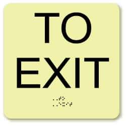 NMC - To Exit, Plastic Exit Sign - 8" Wide x 8" High, English/Braille, Glow-in-the-Dark - USA Tool & Supply