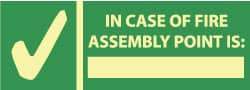 NMC - In Case of Fire - Assembly Point Is: _______, Plastic Exit Sign - 14" Wide x 5" High, Glow-in-the-Dark - USA Tool & Supply