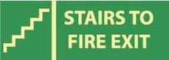 NMC - Stairs to Fire Exit, Plastic Fire Sign - 14" Wide x 5" High, Glow-in-the-Dark - USA Tool & Supply