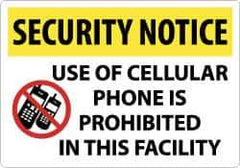 NMC - "Security Notice - Use of Cellular Phone Is Prohibited in This Facility", 14" Long x 20" Wide, Rigid Plastic Safety Sign - Rectangle, 0.05" Thick, Use for Security & Admittance - USA Tool & Supply