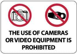 NMC - "The Use of Cameras or Video Equipment Is Prohibited", 14" Long x 20" Wide, Rigid Plastic Safety Sign - Rectangle, 0.05" Thick, Use for Security & Admittance - USA Tool & Supply