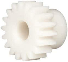 Made in USA - 20 Pitch, 0.9" Pitch Diam, 1" OD, 18 Tooth Spur Gear - 3/8" Face Width, 5/16" Bore Diam, 43/64" Hub Diam, 20° Pressure Angle, Acetal - USA Tool & Supply