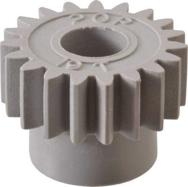 Made in USA - 20 Pitch, 0.95" Pitch Diam, 1.05" OD, 19 Tooth Spur Gear - 3/8" Face Width, 3/8" Bore Diam, 47/64" Hub Diam, 20° Pressure Angle, Acetal - USA Tool & Supply