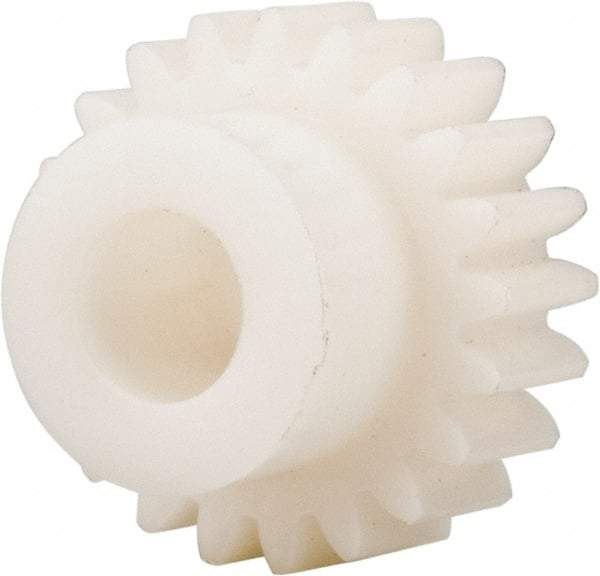 Made in USA - 20 Pitch, 1.05" Pitch Diam, 1.15" OD, 21 Tooth Spur Gear - 3/8" Face Width, 3/8" Bore Diam, 47/64" Hub Diam, 20° Pressure Angle, Acetal - USA Tool & Supply