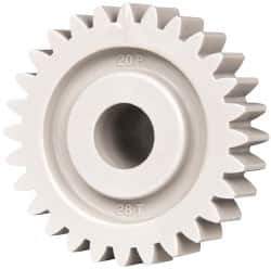 Made in USA - 20 Pitch, 1.4" Pitch Diam, 1.4" OD, 28 Tooth Spur Gear - 3/8" Face Width, 3/8" Bore Diam, 47/64" Hub Diam, 20° Pressure Angle, Acetal - USA Tool & Supply