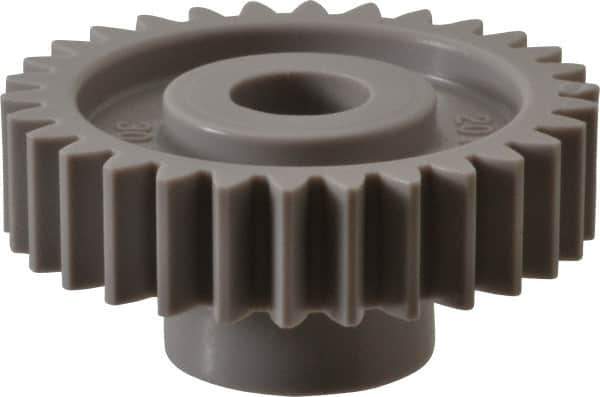 Made in USA - 20 Pitch, 1-1/2" Pitch Diam, 1.6" OD, 30 Tooth Spur Gear - 3/8" Face Width, 3/8" Bore Diam, 47/64" Hub Diam, 20° Pressure Angle, Acetal - USA Tool & Supply