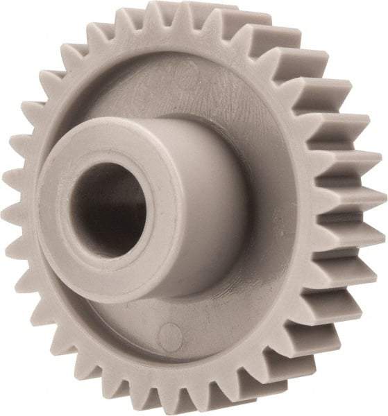 Made in USA - 20 Pitch, 1.6" Pitch Diam, 1.7" OD, 32 Tooth Spur Gear - 3/8" Face Width, 3/8" Bore Diam, 47/64" Hub Diam, 20° Pressure Angle, Acetal - USA Tool & Supply