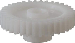 Made in USA - 20 Pitch, 1.8" Pitch Diam, 1.9" OD, 36 Tooth Spur Gear - 3/8" Face Width, 3/8" Bore Diam, 47/64" Hub Diam, 20° Pressure Angle, Acetal - USA Tool & Supply