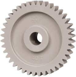 Made in USA - 20 Pitch, 2" Pitch Diam, 2.1" OD, 40 Tooth Spur Gear - 3/8" Face Width, 3/8" Bore Diam, 47/64" Hub Diam, 20° Pressure Angle, Acetal - USA Tool & Supply