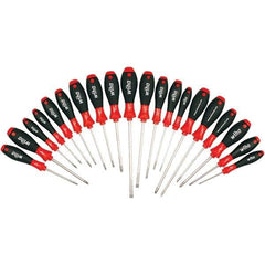 Wiha - 20 Piece Slotted, Phillips, Torx, Square & Pozidriv Screwdriver Set - Bit Sizes: Philips #0, #1 & #2, Posidriv Point #1 & #2, Torx T-6, T-8, T-10, T-15, T-20, T-25 & T-30, Comes in Box - USA Tool & Supply