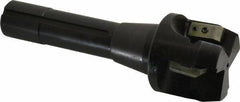 APT - 15° Lead Angle, 2" Max Cut Diam, 2" Min Cut Diam, 0.4063" Max Depth of Cut, Indexable Chamfer and Angle End Mill - 3 Inserts, SPG, SPU Insert Style, 5" OAL, Taper Shank - USA Tool & Supply