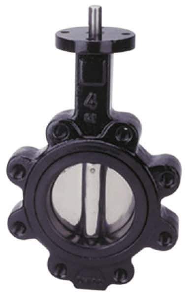 Apollo - 6" Pipe, Lug Butterfly Valve - Bare Stem Handle, Cast Iron Body, Buna-N Seat, 200 WOG, PTFE Disc, Stainless Steel Stem - USA Tool & Supply