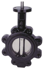 Apollo - 6" Pipe, Lug Butterfly Valve - Bare Stem Handle, Cast Iron Body, Buna-N Seat, 200 WOG, PTFE Disc, Stainless Steel Stem - USA Tool & Supply