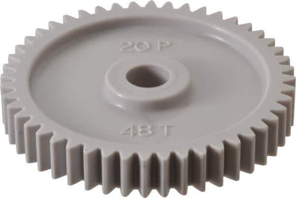 Made in USA - 20 Pitch, 2.4" Pitch Diam, 2-1/2" OD, 48 Tooth Spur Gear - 3/8" Face Width, 3/8" Bore Diam, 47/64" Hub Diam, 20° Pressure Angle, Acetal - USA Tool & Supply