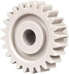 Made in USA - 24 Pitch, 1" Pitch Diam, 1.083" OD, 24 Tooth Spur Gear - 1/4" Face Width, 1/4" Bore Diam, 5/8" Hub Diam, 20° Pressure Angle, Acetal - USA Tool & Supply